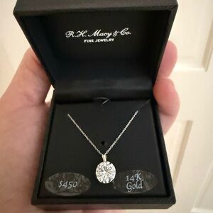 14K White Gold and Cubic Zirconia Necklace with Pendant